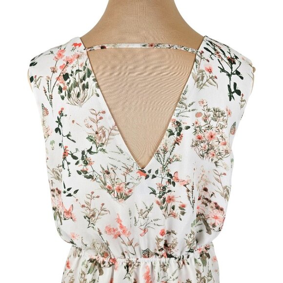 RW & Co White Floral Flowy Lightweight Waist Cinch Blouse Sz S - Picture 6 of 10